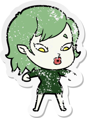 Bir insan tarafından çizilmiş şirin bir vampir kızın sıkıntılı çıkartması.