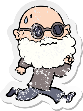 Bir insan tarafından çizilmiş sakallı ve güneş gözlüklü bir çizgi film koşucusunun sıkıntılı çıkartması.