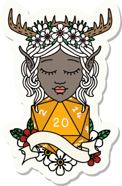 Bir insan tarafından çizilmiş 20 zarlı elf Druid çıkartması.