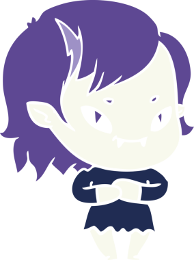 Bir insan tarafından çizilmiş düz renkli çizgi film arkadaş canlısı vampir kız.