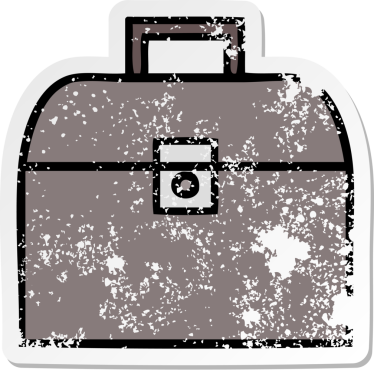 Bir insan tarafından çizilmiş sevimli bir metal kutunun sıkıntılı çıkartması.