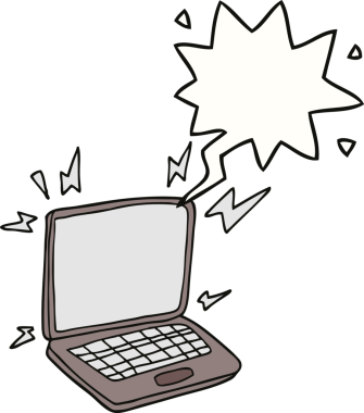 Bir insan tarafından çizilmiş konuşma balonlu dizüstü bilgisayar.