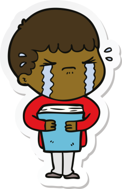 Bir insan tarafından çizilmiş, ağlayan bir çizgi film karakterinin çıkartması.