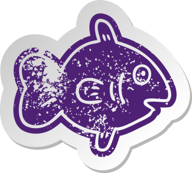 Bir insan tarafından çizilmiş eski bir deniz balığının karikatür çıkartması.