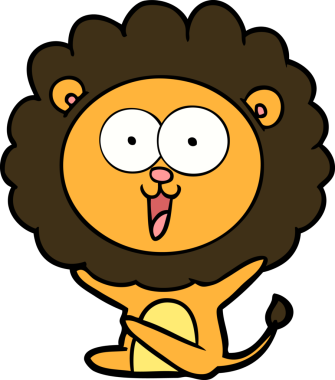 Bir insan tarafından çizilmiş mutlu çizgi film aslanı.