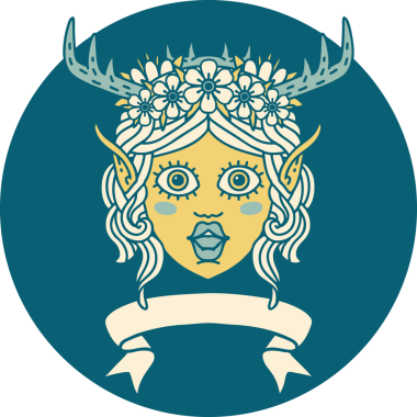 Retro Dövme Tarzı Elf Karakter Yüzü Bir insan tarafından çizilmiş pankartıyla