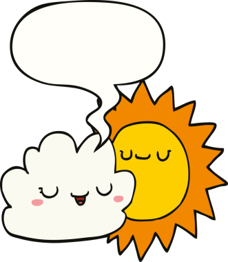 bir insan tarafından çizilmiş konuşma baloncuklu güneş ve bulut.
