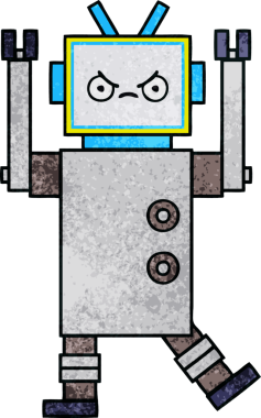 Bir insan tarafından çizilmiş bir robotun retro grunge dokusu