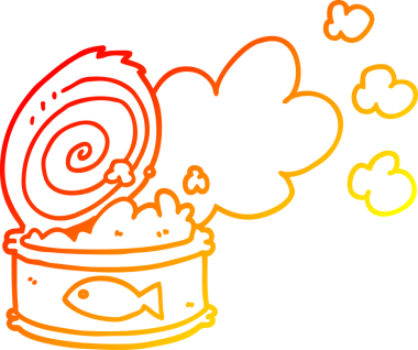 Bir insan tarafından çizilmiş kokuşmuş balık konservesinin sıcak çizgi çizimi