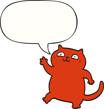 Bir insan tarafından çizilmiş konuşma balonu olan çizgi film kedisi.