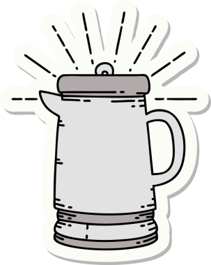 Bir insan tarafından çizilmiş dövme stili kahve demliği çıkartması.