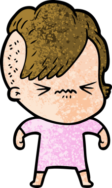 Çizgi film, bir insan tarafından çizilmiş sinirli hippi kız.