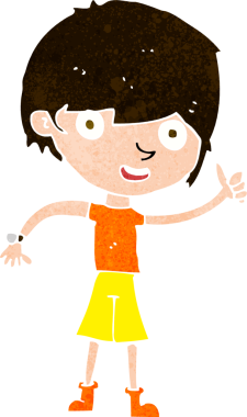 Bir insan tarafından çizilmiş pozitif tavırlı çizgi film çocuğu.