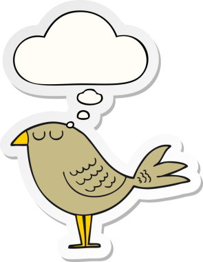 Düşünce baloncuğu insan tarafından çizilmiş bir çıkartma olan çizgi film kuşu.