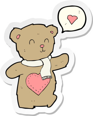 Bir insan tarafından çizilmiş sevgi dolu kalbi olan şirin bir ayının çıkartması.