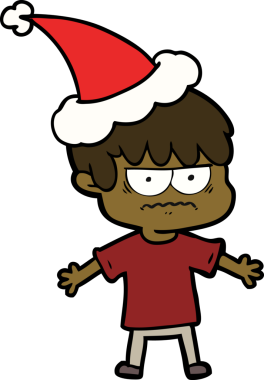 Bir insan tarafından çizilmiş Noel Baba şapkası takan bir çocuğun çizimi.