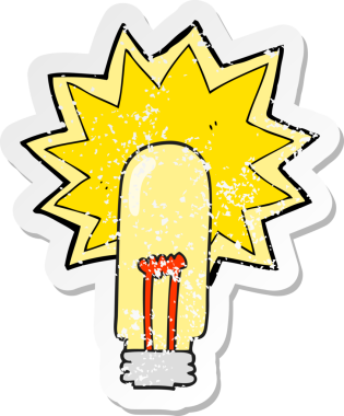 Bir insan tarafından çizilmiş eski bir karikatür ampulünün gerilimli yapıştırması.