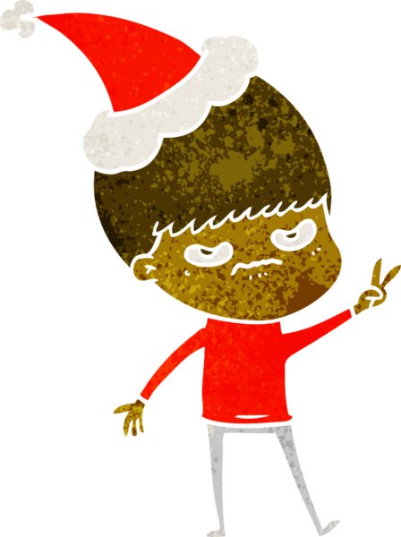 Bir insan tarafından çizilmiş Noel Baba şapkası takan bir çocuğun eski bir çizgi filmi.