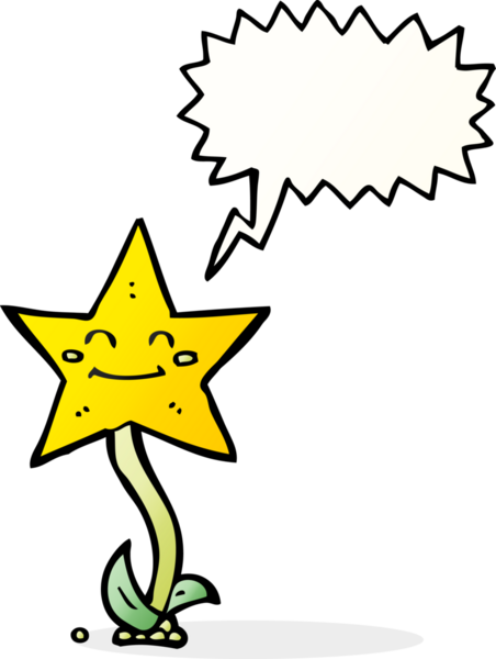 Bir insan tarafından çizilmiş konuşma balonlu çizgi film yıldızı çiçeği.