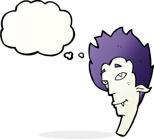 Bir insan tarafından çizilmiş konuşma balonlu vampir kafası.