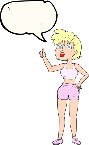 Bir insan tarafından çizilmiş serbest konuşma balonu karikatürü mutlu spor salonu kadını