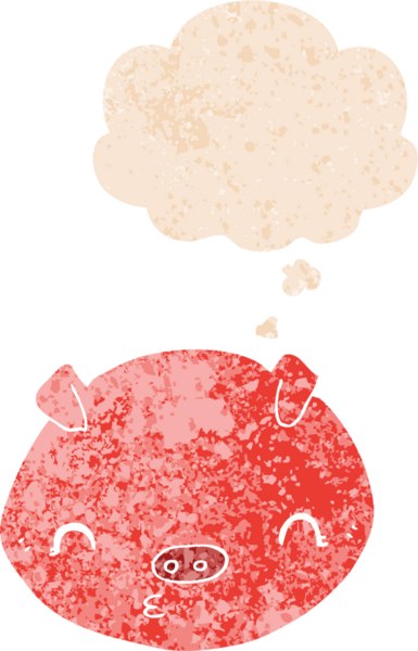 Homurdanan düşünce baloncuklu çizgi film domuzu bir insan tarafından çizilmiş dertli retro stili.