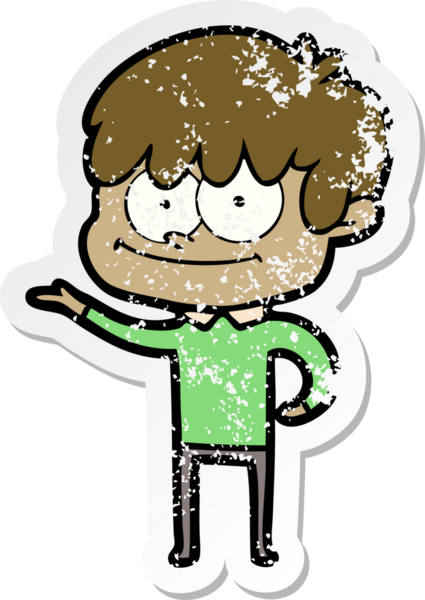 Bir insan tarafından çizilmiş mutlu bir çizgi film karakterinin sıkıntılı çıkartması.