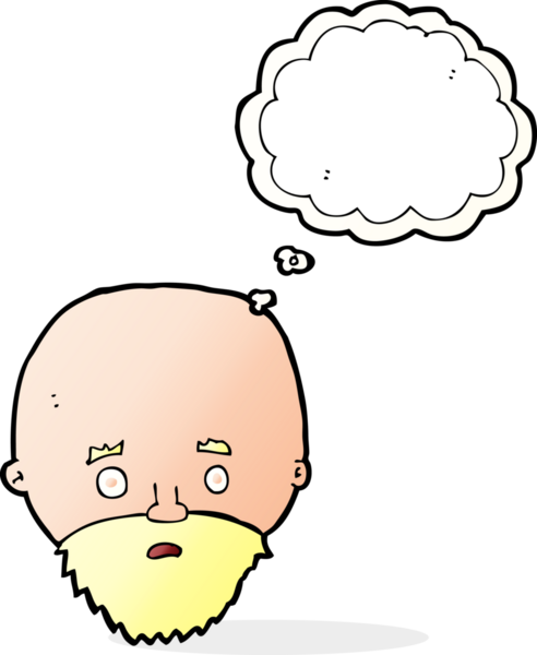 Bir insan tarafından çizilmiş düşünce balonlu sakallı bir adam.