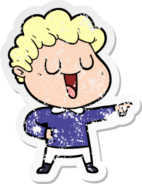 Bir insan tarafından çizilmiş, gülen bir çizgi film karakterinin sıkıntılı çıkartması.