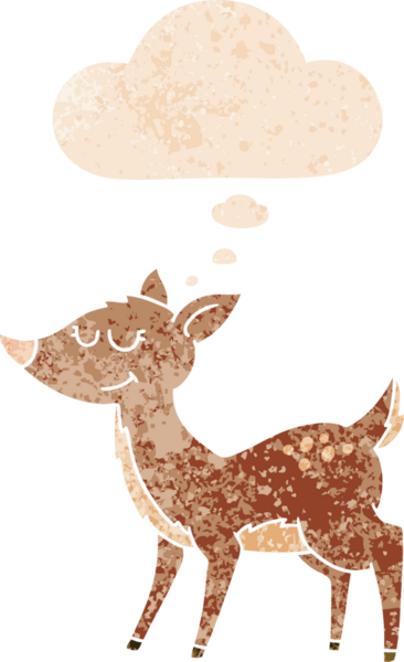 Düşünce baloncuğu ve grunge ile çizgi film geyiği bir insan tarafından çizilmiş tedirgin retro tarzı