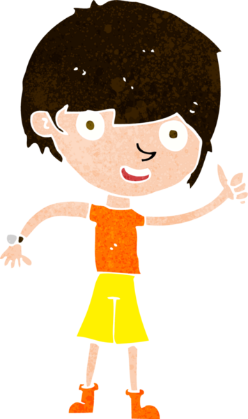 Bir insan tarafından çizilmiş pozitif tavırlı çizgi film çocuğu.