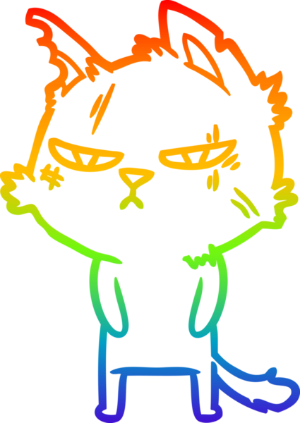 Bir insan tarafından çizilmiş sert bir çizgi film kedisinin çizimi.