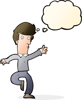 Bir insan tarafından çizilmiş düşünce baloncuğuyla aceleci bir adam.