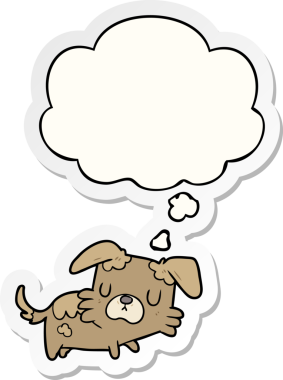 İnsan tarafından çizilmiş bir çıkartma olarak düşünce baloncuğu olan çizgi film köpeği.