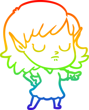 Gökkuşağı gradyan çizgi çizimi bir insan tarafından çizilmiş bir elf kızı