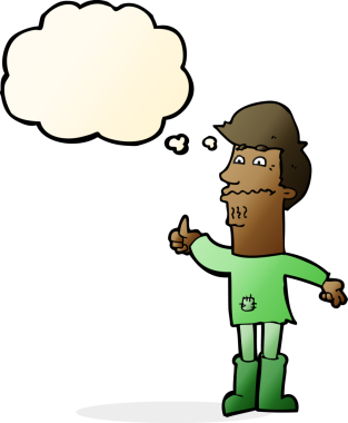 Bir insan tarafından çizilmiş düşünce baloncuğu olan sinirli bir adam.