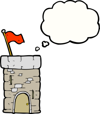 Bir insan tarafından çizilmiş serbest çizim baloncuk karikatür eski kale kulesi