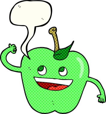 Bir insan tarafından çizilmiş serbest çizilmiş çizgi roman konuşma balonu çizgi film elması