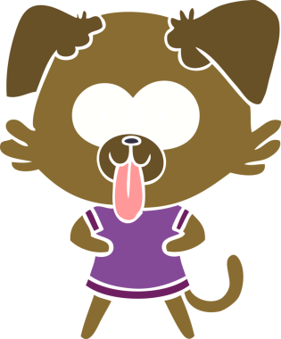 Düz renkli çizgi film köpeğinin dili bir insan tarafından çizilmiş.