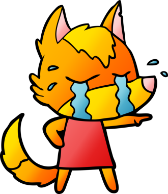 Bir insan tarafından çizilmiş üzgün küçük tilki çizgi film karakteri.