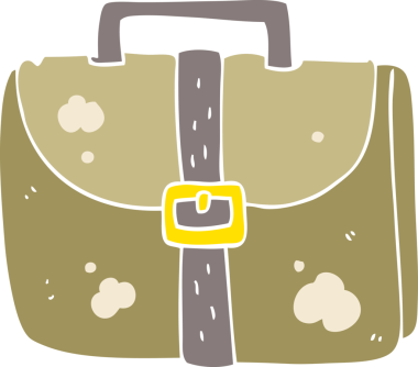 Bir insan tarafından çizilmiş eski çalışma çantasının düz renk çizimi