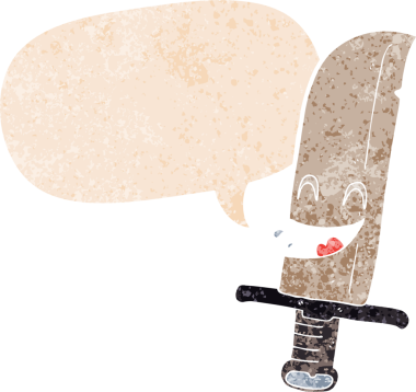 Bir insan tarafından çizilmiş grunge sıkıntılı retro tarzı ile konuşma baloncuğu ile çizgi film gülme bıçağı