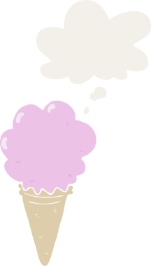 Düşünce baloncuklu karikatür dondurması insan tarafından çizilmiş.