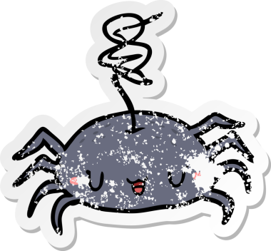 Bir insan tarafından çizilmiş karikatür örümceğinin sıkıntılı çıkartması.