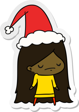 Bir insan tarafından çizilmiş Kawai kızının el çizimi Noel çıkartması.