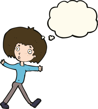 Bir insan tarafından çizilmiş düşünce baloncuğuyla yürüyen bir adam şaşırdı.