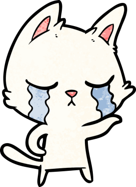 Bir insan tarafından çizilmiş ağlayan çizgi film kedisi.