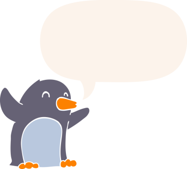 Çizgi film, insan tarafından çizilmiş konuşma baloncuğu ile penguenleri heyecanlandırdı.