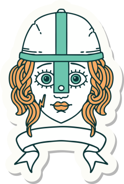 Bir insan tarafından çizilmiş parşömen pankartı olan bir insan savaşçı karakterinin çıkartması.