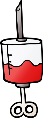 Bir insan tarafından çizilmiş kan dolu şırınga karalaması.